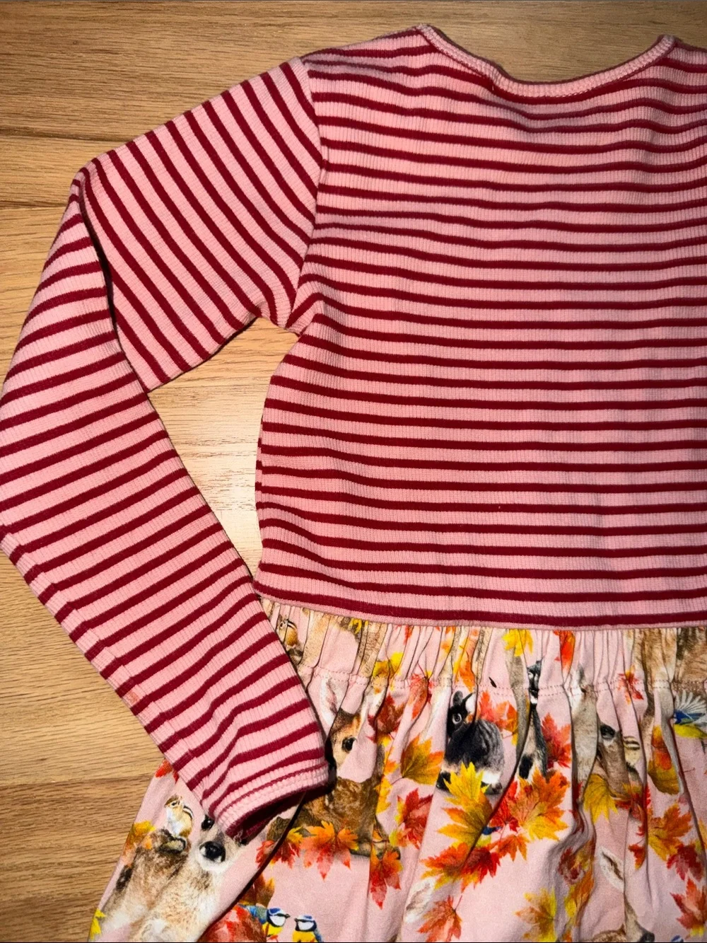 Molo Organic mixed fabric Pink/Red Striped Long-Sleeve Dress Girls sz 110/116